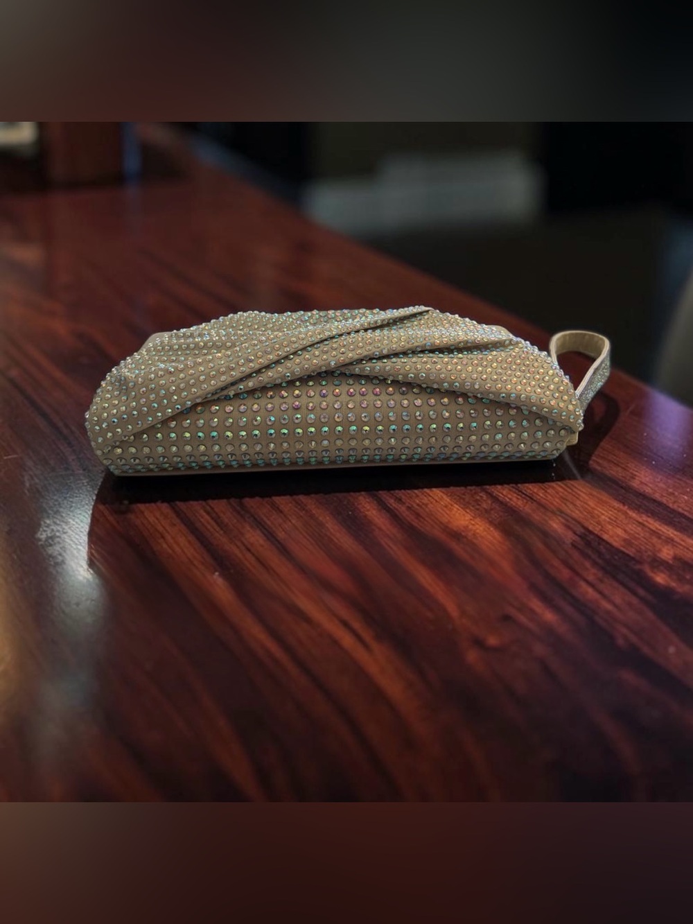 Jessica McClintock Iridescent Crystal Strap Evening Clutch in Champagne - Picture 6 of 6